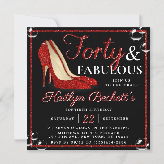 Invitation Parties scintillant rouge talons hauts | Quarante (Devant)