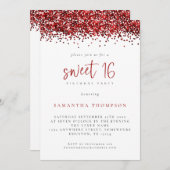 Invitation Parties scintillant rouge tendance Sweet 16 Annive (Devant / Derrière)
