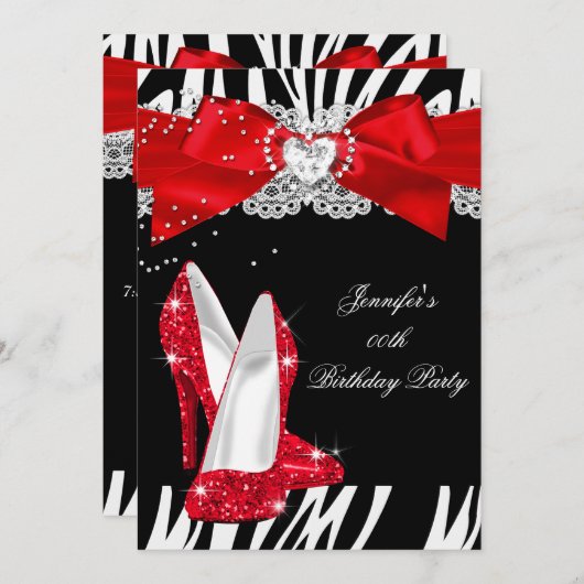 Invitation Parties scintillant rouge Zebra Chaussure haute ta (Devant / Derrière)