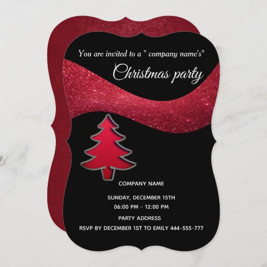 Invitation Parties scintillant rouges simple entreprise fête  (Devant / Derrière)