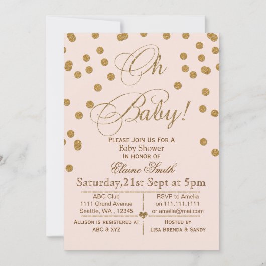 Invitation Parties scintillant rousse rose et or baby shower (Devant)