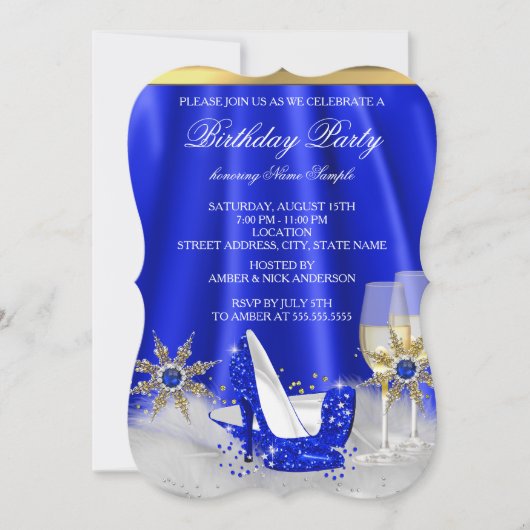 Invitation Parties scintillant Royal Blue High Heels Gold Cha (Devant)