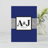 Invitation Parties scintillant Royal Blue Silver Monogramme M (Debout devant)