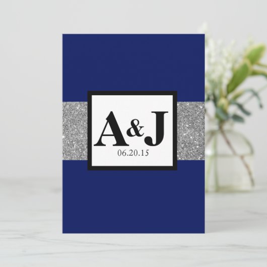 Invitation Parties scintillant Royal Blue Silver Monogramme M (Debout devant)