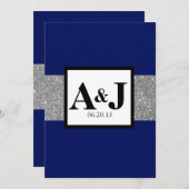 Invitation Parties scintillant Royal Blue Silver Monogramme M (Devant / Derrière)