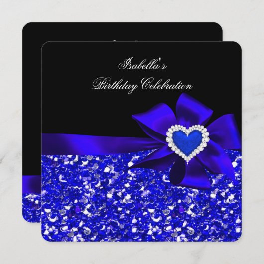 Invitation Parties scintillant Royal Royal Blue Heart Bow Bla (Devant / Derrière)