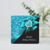 Invitation Parties scintillant Royal Turquoise Blue Heart Bow (Debout devant)