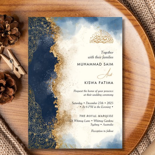 Invitation Parties scintillant royale bleue or Bismillah Nika