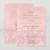 Invitation Parties scintillant royale de la Couronne rose Ros (Devant / Derrière)