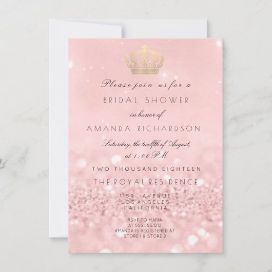 Invitation Parties scintillant royale de la Couronne rose Ros (Devant)