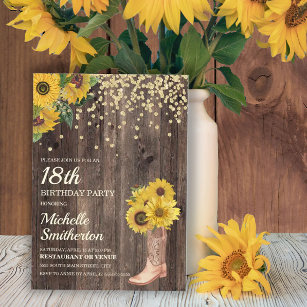 Invitation Parties scintillant Rustic Sunflower Boots 18e ann