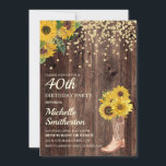 Invitation Parties scintillant Rustic Sunflower Boots 40e ann<br><div class="desc">Bois rustique,  tournesols jaunes à la parties scintillant d'or,  et une botte de cowboy fleurie à l'invitation des femmes à la fête du 40e anniversaire. Contactez-nous pour obtenir de l'aide sur la personnalisation ou pour demander des produits correspondants.</div>