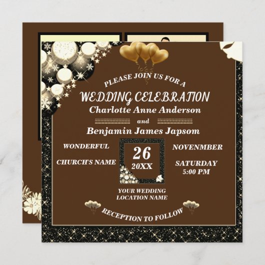 Invitation Parties scintillant rustique simple Mariage en boi (Devant / Derrière)