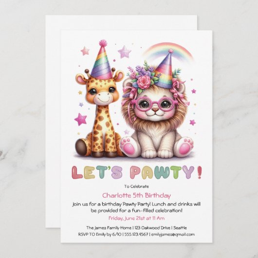 Invitation Parties scintillant Safari fête d'anniversaire Cut (Devant / Derrière)