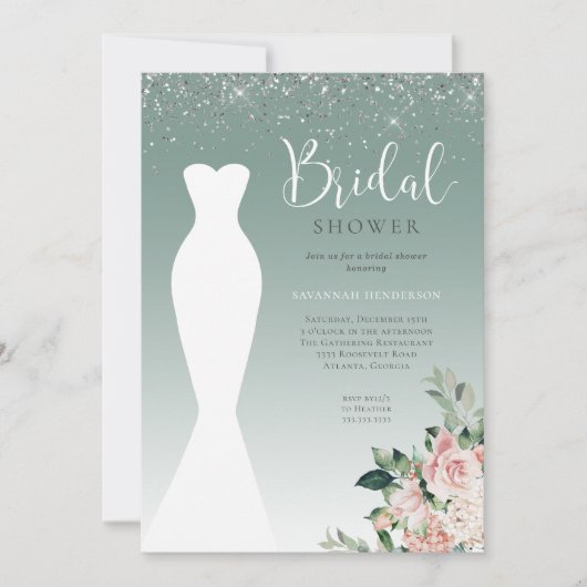 Invitation Parties scintillant Sage Green Mariage robe Fête d (Devant)