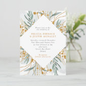 Invitation Parties scintillant Sage & Or Mariage d'hiver géom (Debout devant)