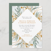 Invitation Parties scintillant Sage & Or Mariage d'hiver géom (Devant / Derrière)