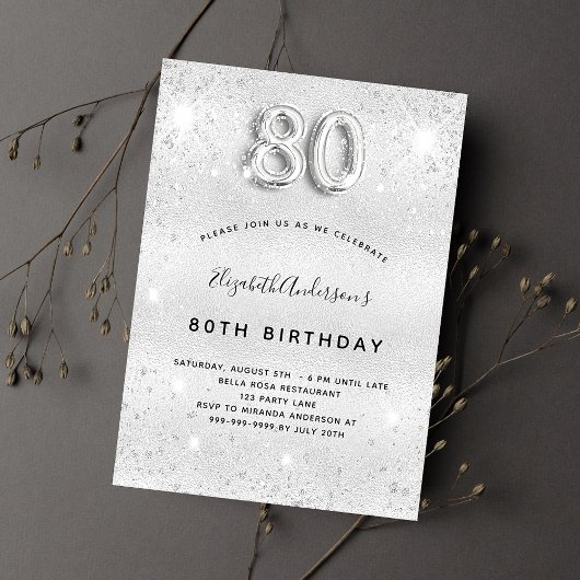 Invitation parties scintillant silve 80e anniversaire scintil