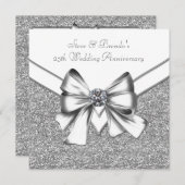 Invitation Parties scintillant Silver 25ème Mariage Anniversa (Devant / Derrière)