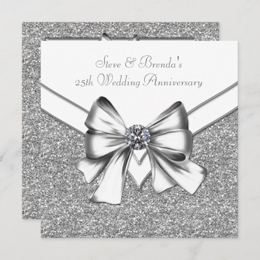 Invitation Parties scintillant Silver 25ème Mariage Anniversa (Devant / Derrière)