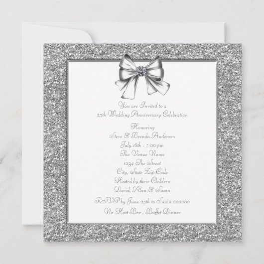 Invitation Parties scintillant Silver 25ème Mariage Anniversa (Dos)