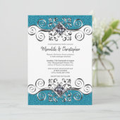 Invitation Parties scintillant Silver Bling Turquoise Bleu Fa (Debout devant)