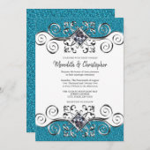 Invitation Parties scintillant Silver Bling Turquoise Bleu Fa (Devant / Derrière)