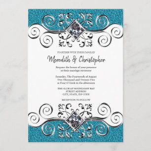 Invitation Parties scintillant Silver Bling Turquoise Bleu Fa