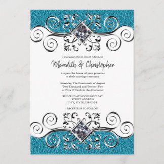 Invitation Parties scintillant Silver Bling Turquoise Bleu Fa