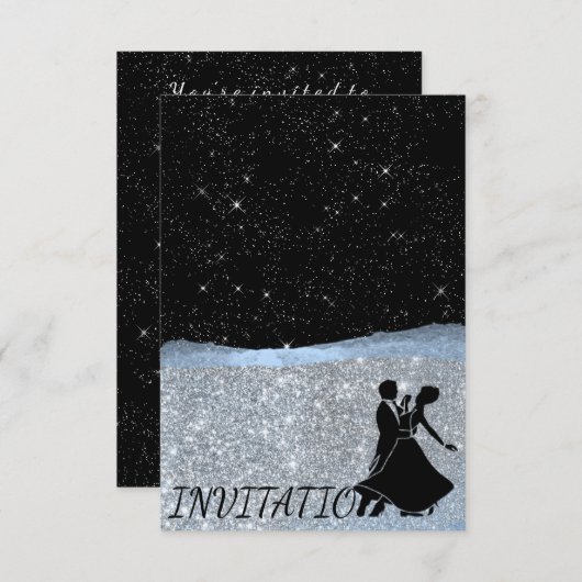 Invitation Parties scintillant Silver Blue Night Sky Starry D (Devant / Derrière)