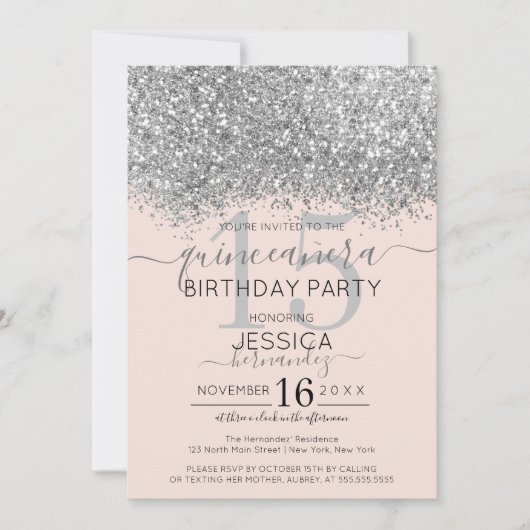 Invitation Parties scintillant Silver Blush de luxe Confetti  (Devant)