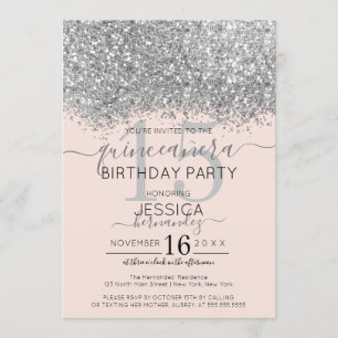 Invitation Parties scintillant Silver Blush de luxe Confetti 