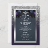 Invitation Parties scintillant Silver Navy Blue Florals Menu  (Devant)
