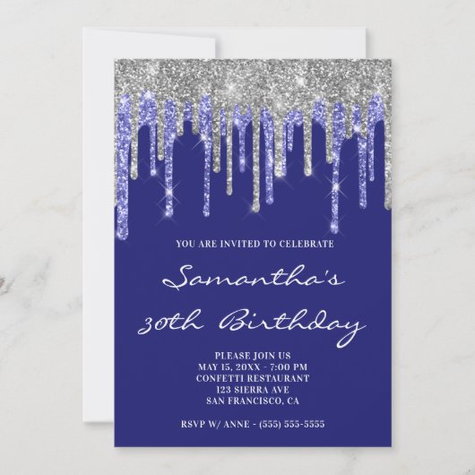 Invitation Parties scintillant Silver Navy Drives Midnight Bl (Devant)