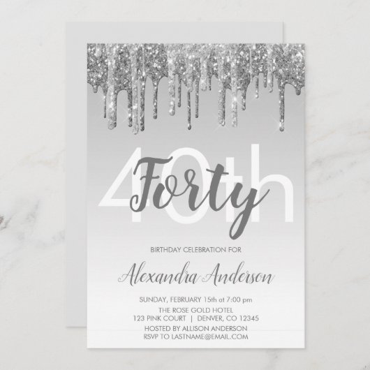 Invitation Parties scintillant Silver Sparkle 40e anniversair (Devant / Derrière)