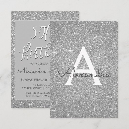 Invitation Parties scintillant Silver Sparkle 50e anniversair (Devant / Derrière)
