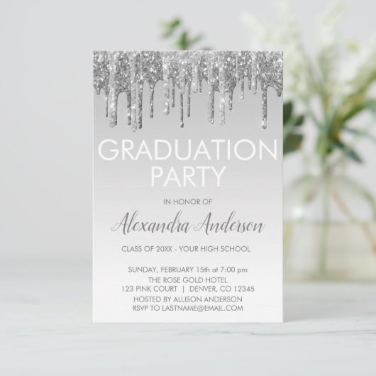 Invitation Parties scintillant Silver Sparkle Graduation Part (Debout devant)