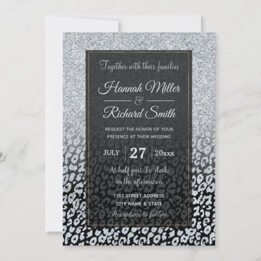 Invitation Parties scintillant Silver tendance & Leopard Ombr (Devant)