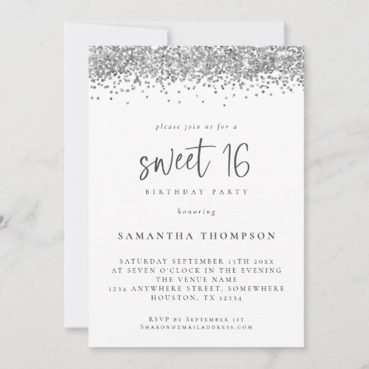 Invitation Parties scintillant Silver tendance Sweet 16 Anniv (Devant)