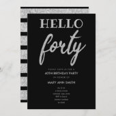 Invitation Parties scintillant simple en argent "Hello Quarty (Devant / Derrière)