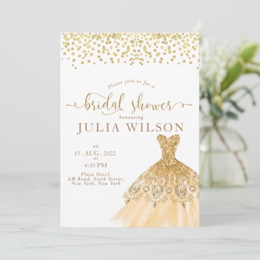 Invitation Parties scintillant simple en feuille dorée frise  (Debout devant)