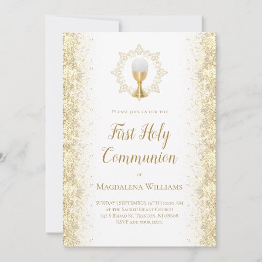 Invitation parties scintillant simulée Première sainte commun (Devant)