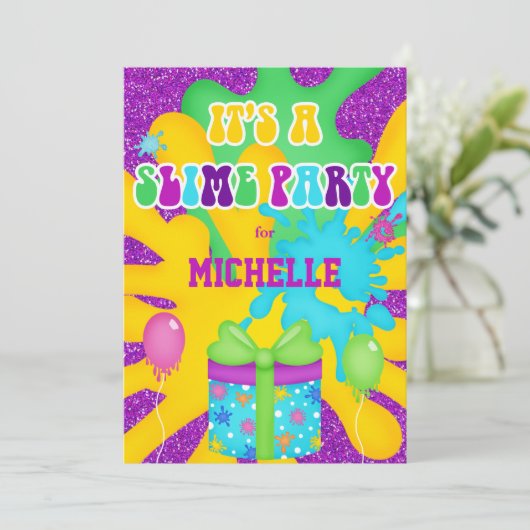 Invitation Parties scintillant Slime coloré Anniversaire Fête (Debout devant)