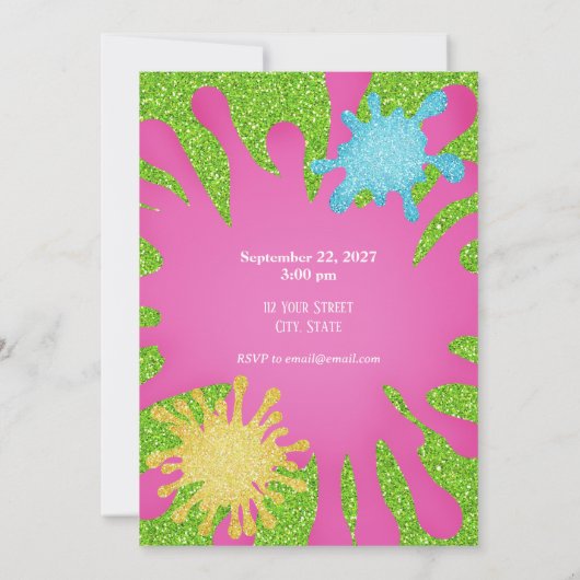 Invitation Parties scintillant Slime coloré Anniversaire Fête (Dos)