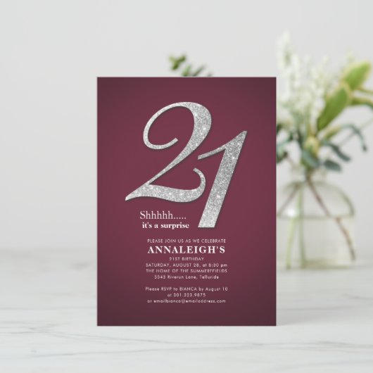 Invitation Parties scintillant Sliver 21e fête d'anniversaire (Debout devant)