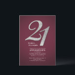 Invitation Parties scintillant Sliver 21e fête d'anniversaire<br><div class="desc">Carte postale Parties scintillant Argent 21st Birthday Party Burgundy Invitation Vous pouvez facilement customiser avec les détails de votre fête en cliquant sur le bouton "Personnaliser". La parties scintillant "21" et l'arrière - plan est définie tandis que vous pouvez facilement modifier les polices, le texte et la disposition en cliquant...</div>