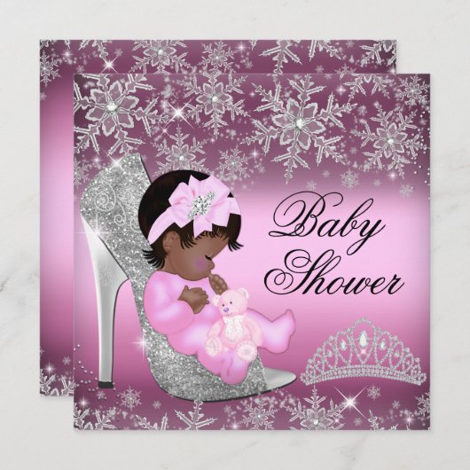 Invitation Parties scintillant Snowflake Chaussure Baby showe (Devant / Derrière)