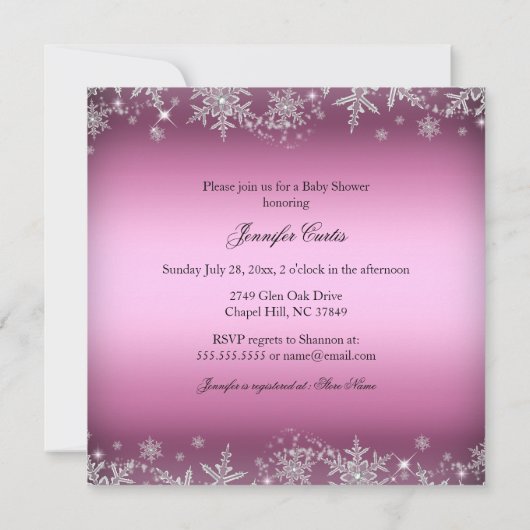 Invitation Parties scintillant Snowflake Chaussure Baby showe (Dos)