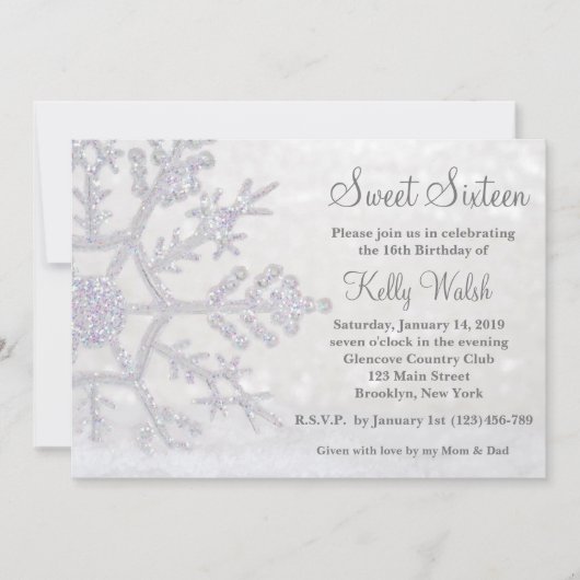 Invitation Parties scintillant Snowflakes Sweet 16 hiver Invi (Devant)