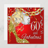 Invitation Parties scintillant Stiletto 60e anniversaire | or (Devant / Derrière)